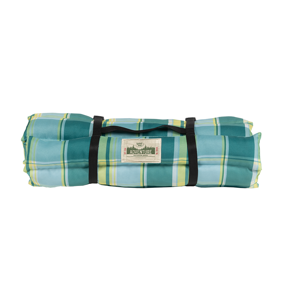 Adventure Roll-Up Spring Dog Bed - 34x25- Plaid/Turquoise