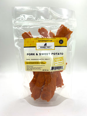 Penny Pet Kitchen Made Ground Pork and Sweet Potato Strips - SMALL DOG / SENIOR DOG APPROVED